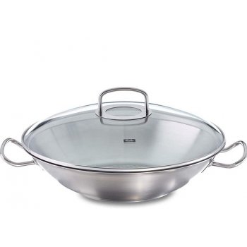 profi-collection Stainless Steel Wok with Lid, 14 in, Silver profi-collection Stainless Steel Wok with Lid, 14 in, Silver